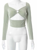 Crop Top Met Uitkniping En Bardot Halslijn Groen Venzali