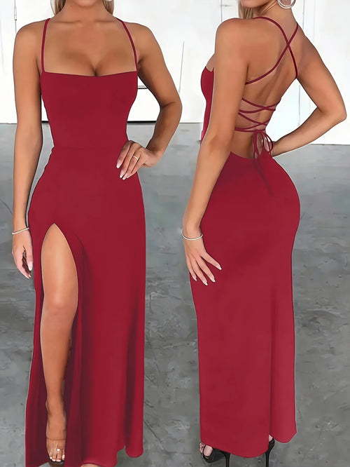 Open Rug Maxi-jurk Met Hoge Split Rood Venzali