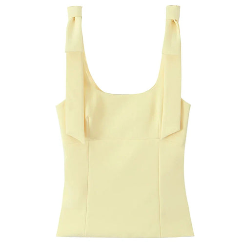 Vlindervormige Croptop met Strikschouderdetails Geel Venzali