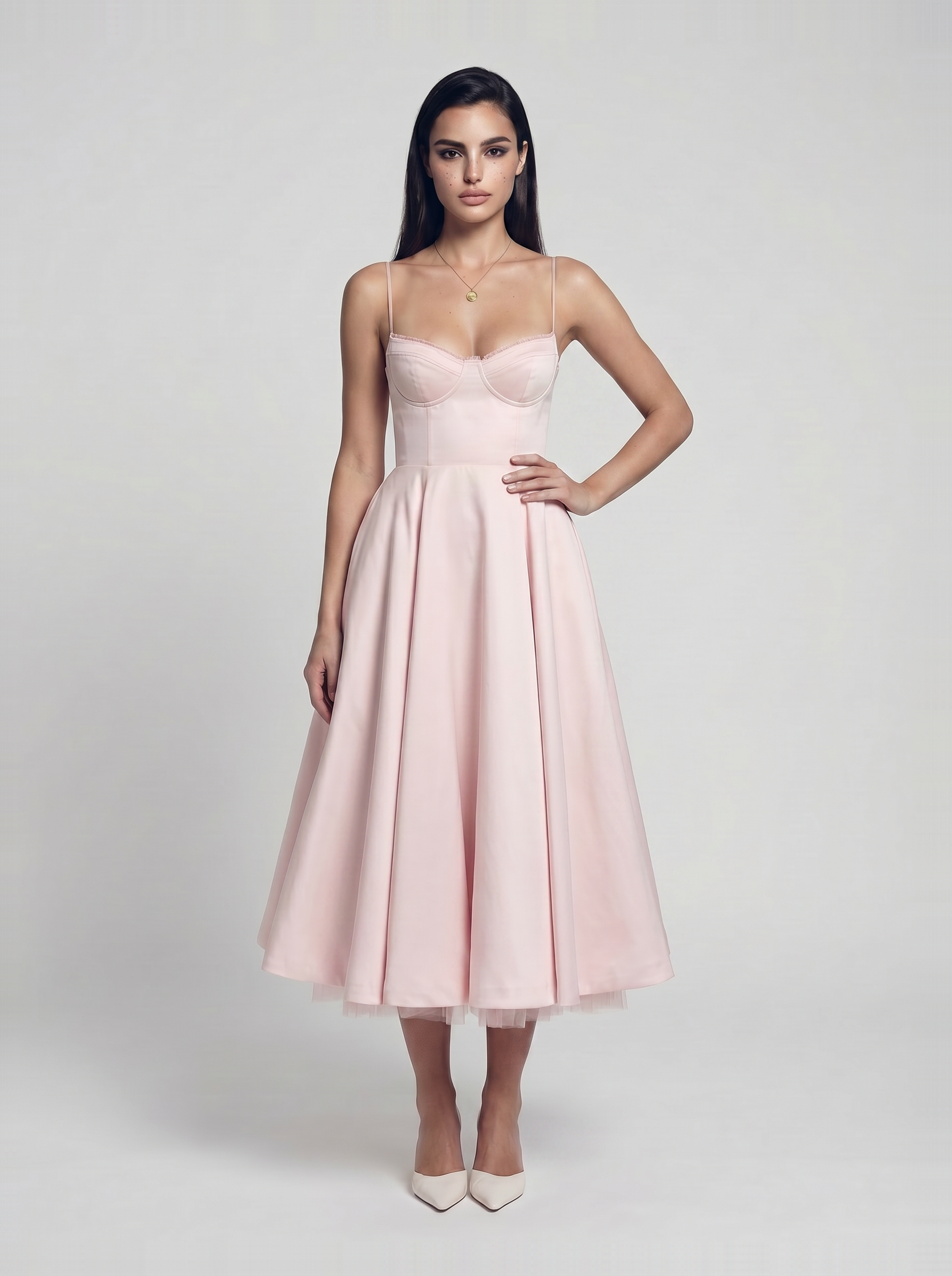 Strapless Satijn Tule Midi Jurk Met Sweetheart Hals Roze Venzali